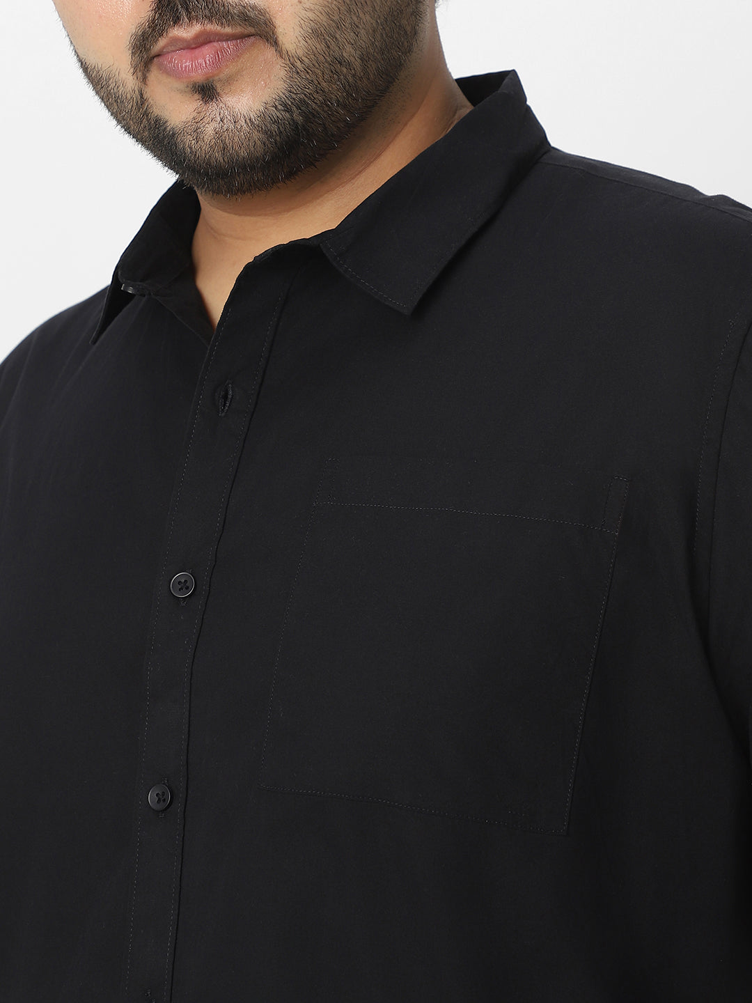 Plus Men's Black Cotton Full Sleeve Regular Fit Casual Solid Shirt