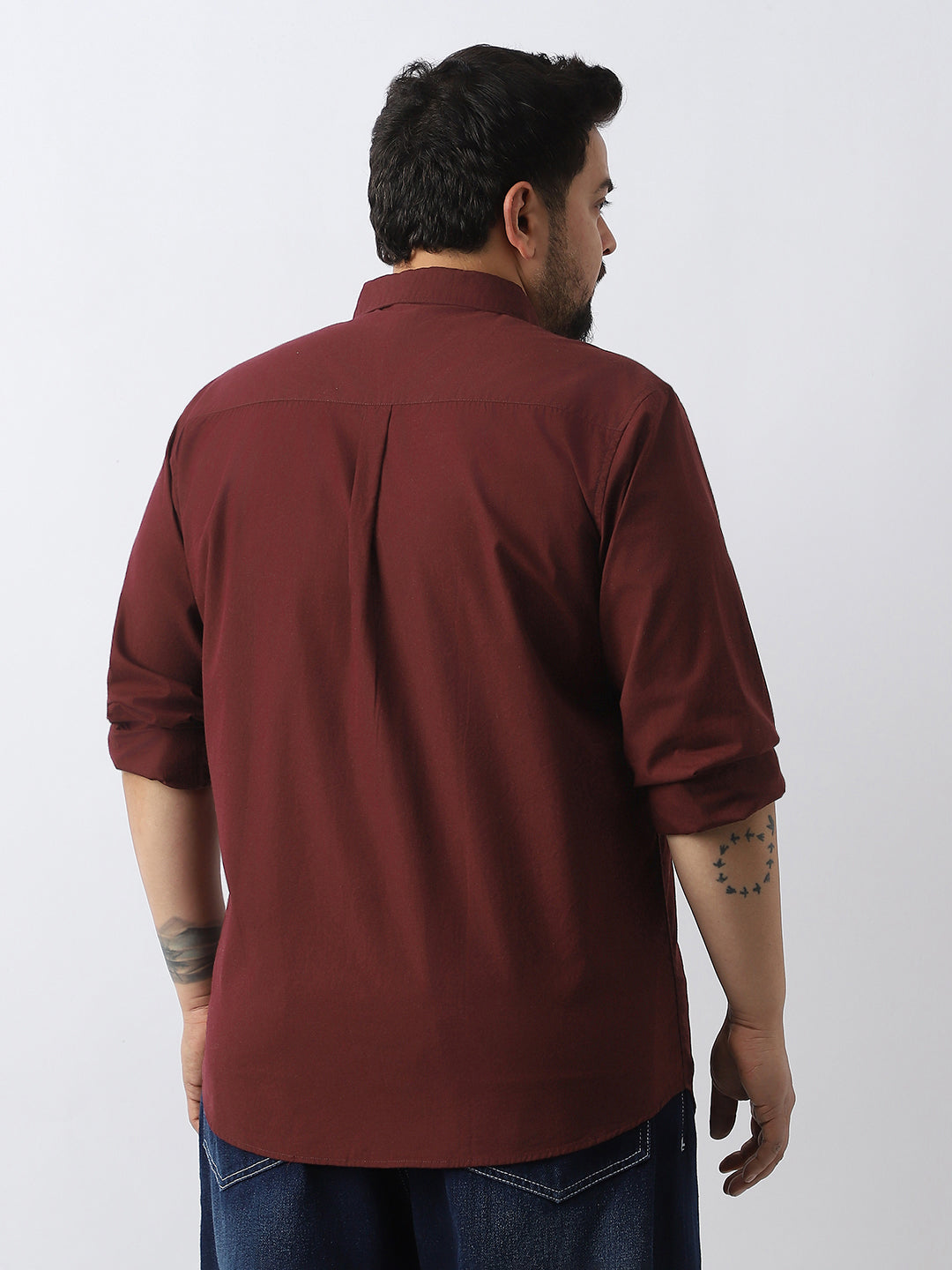 Plus Men's Maroon Cotton Full Sleeve Regular Fit Casual Solid Shirt