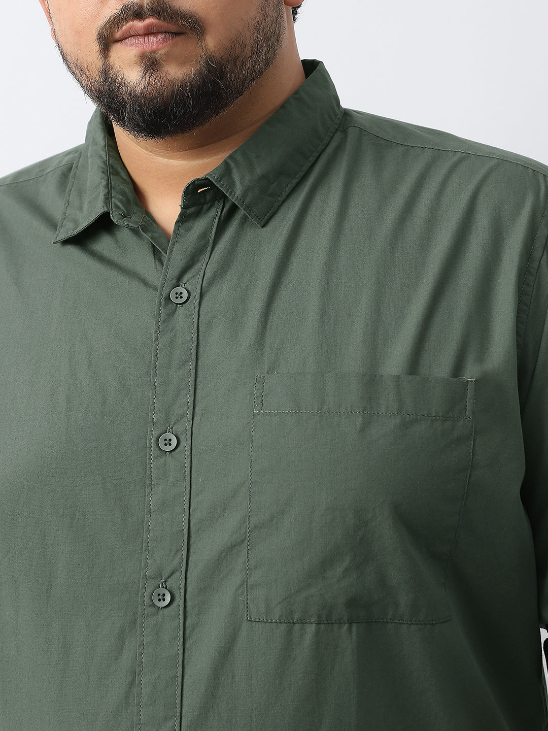 Plus Men's Sage Green Cotton Full Sleeve Regular Fit Casual Solid Shirt