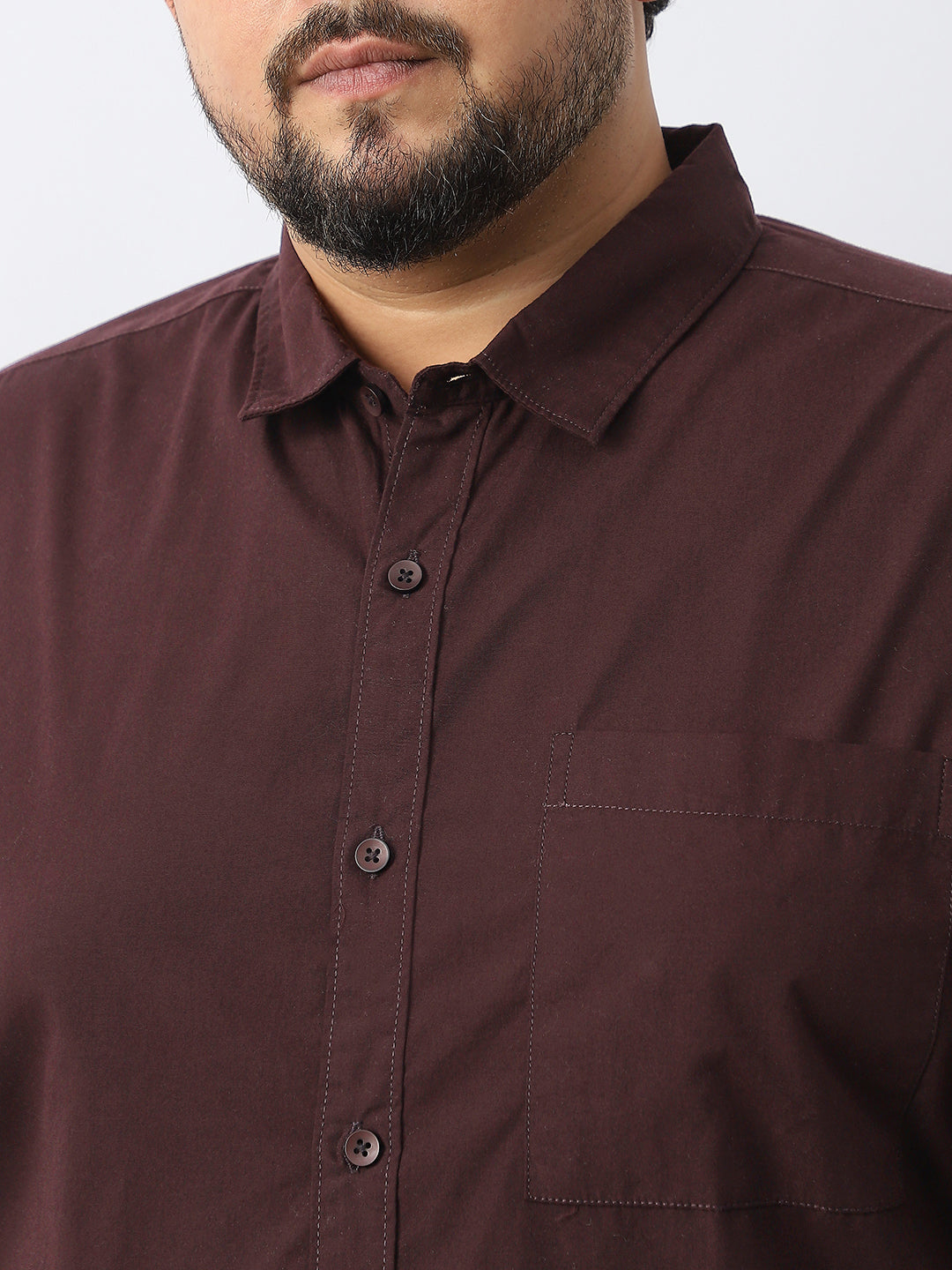 Plus Men's Cocoa Cotton Full Sleeve Regular Fit Casual Solid Shirt