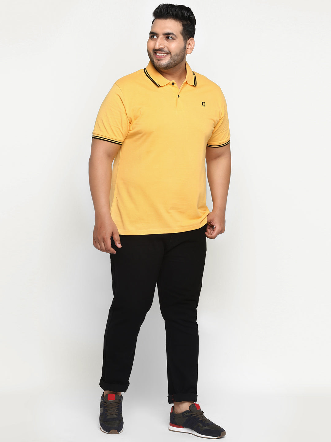 Plus Men's Yellow Solid Regular Fit Half Sleeve Cotton Polo T-Shirt