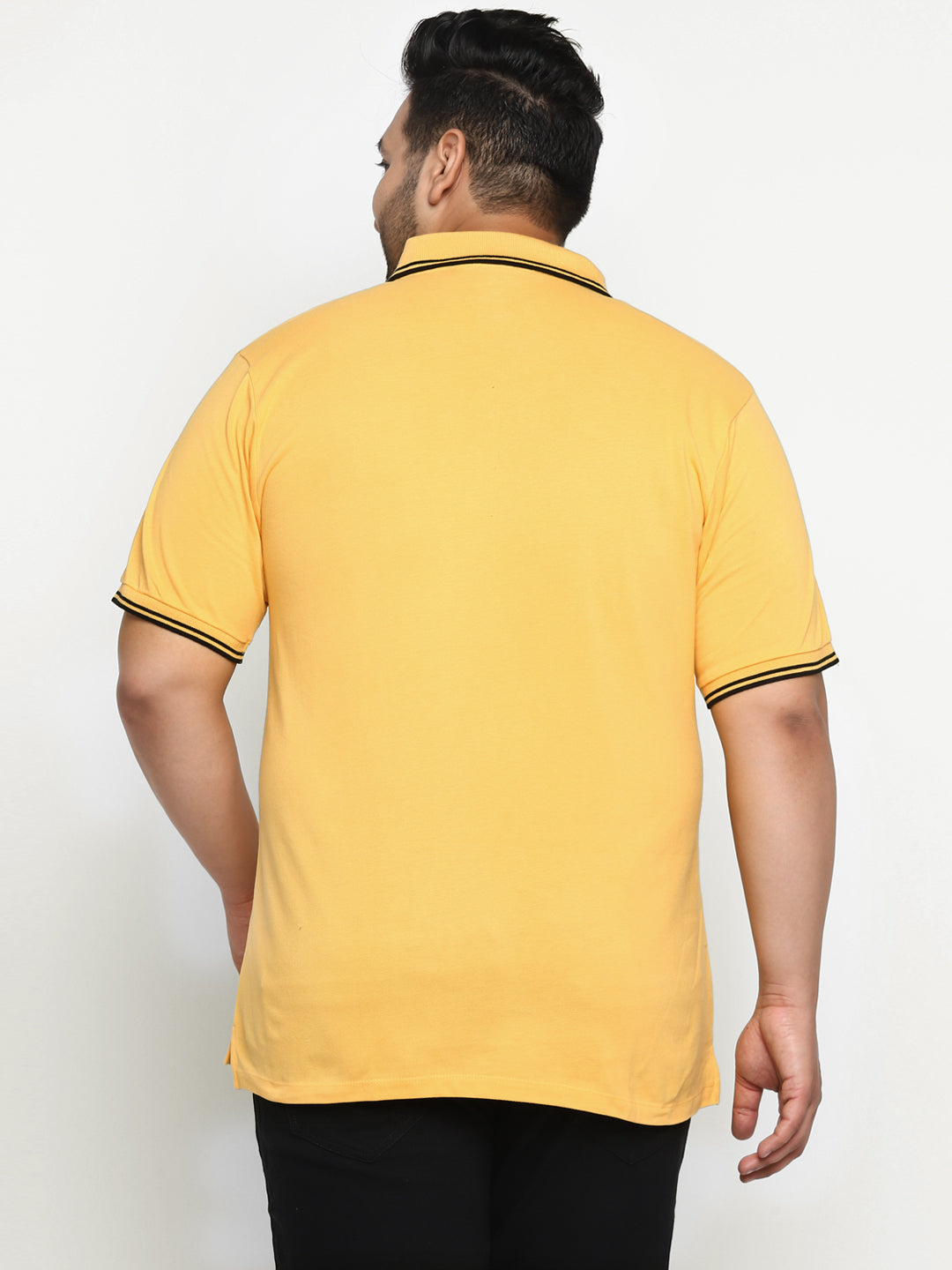 Plus Men's Yellow Solid Regular Fit Half Sleeve Cotton Polo T-Shirt