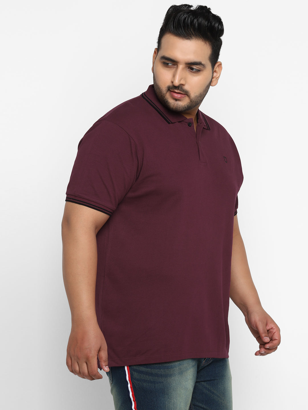 Urbano Plus Men's Maroon Solid Cotton Polo T-Shirt