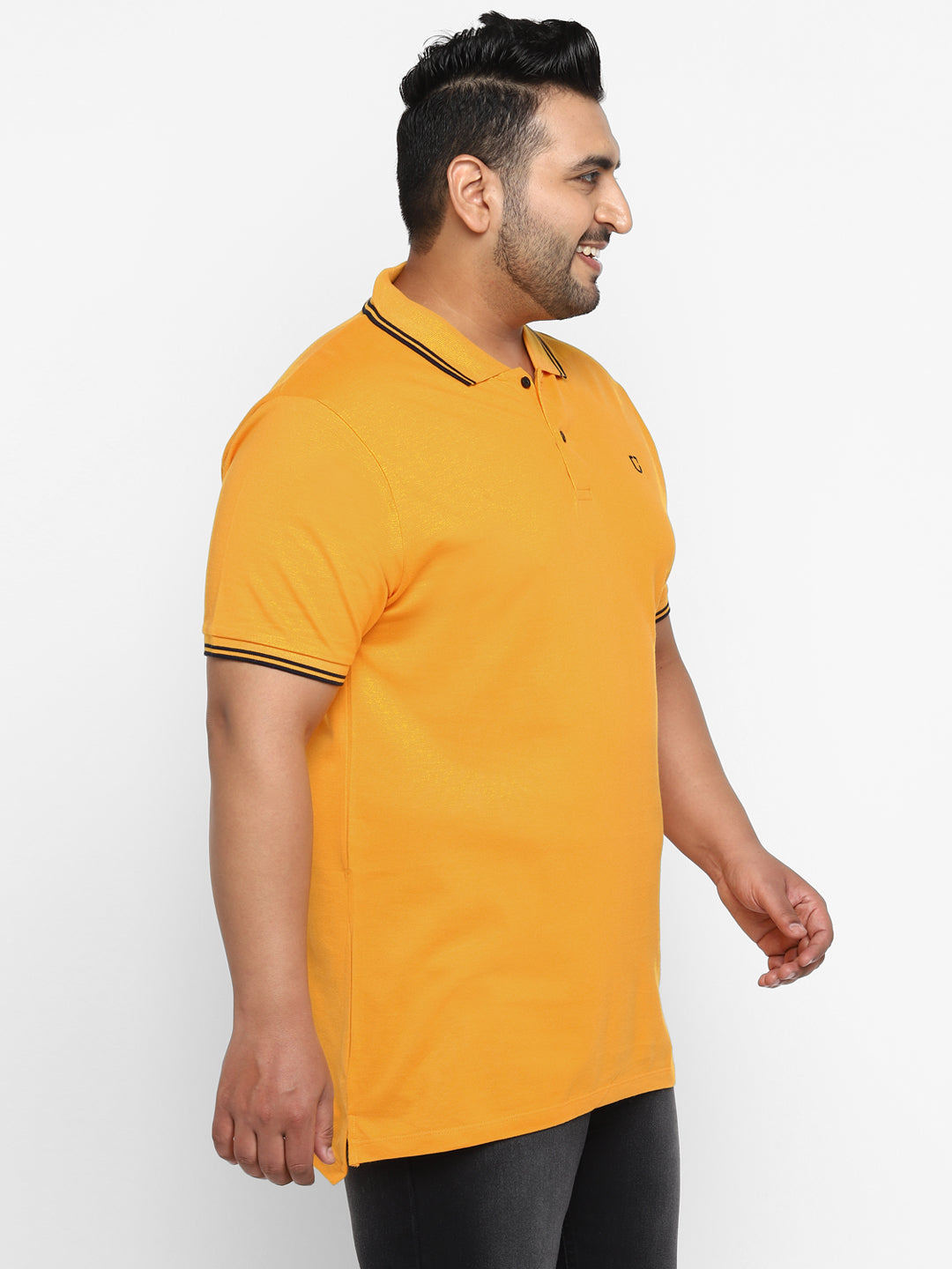 Plus Men's Yellow Solid Regular Fit Half Sleeve Cotton Polo T-Shirt
