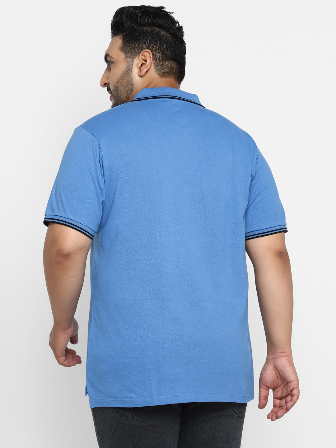 Plus Men's Blue Solid Regular Fit Half Sleeve Cotton Polo T-Shirt