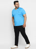 Plus Men's Blue Printed Full Sleeve Regular Fit Cotton T-Shirt