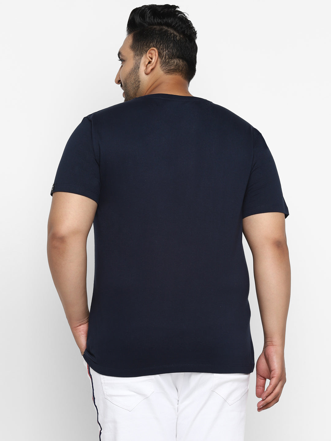 Plus Men's Navy Printed Full Sleeve Regular Fit Cotton T-Shirt