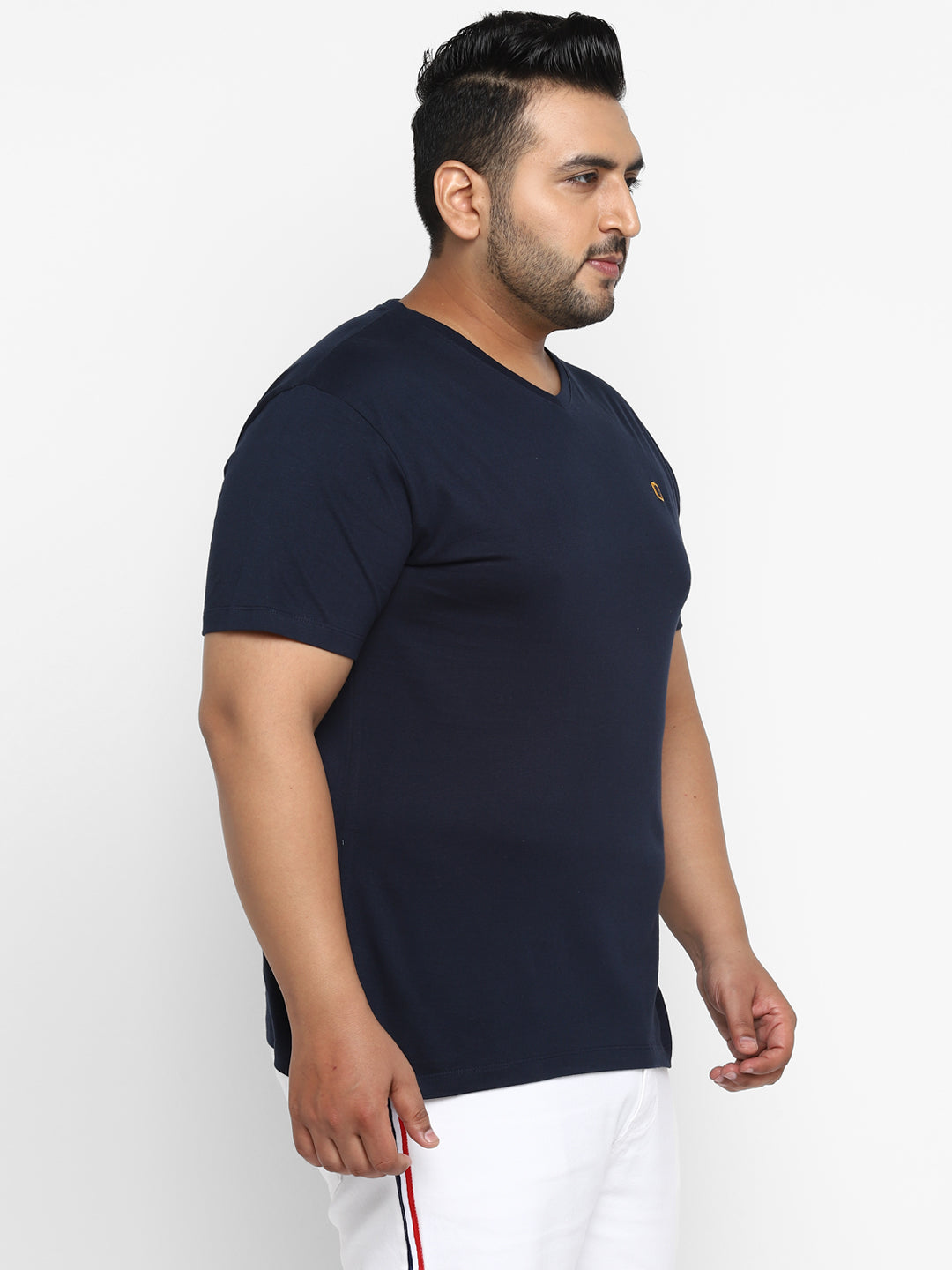 Plus Men's Navy Printed Full Sleeve Regular Fit Cotton T-Shirt