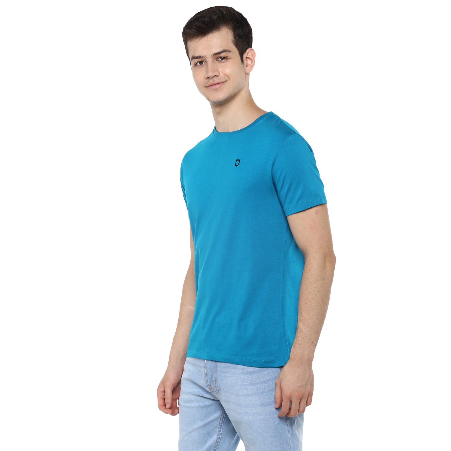 Urbano Fashion Men's Aqua Blue Solid Slim Fit Round Neck Cotton T-Shirt