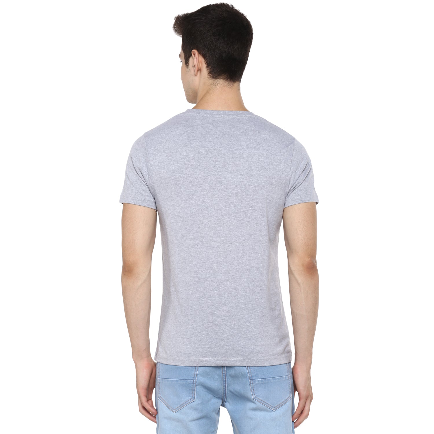 Men's Grey Melange Solid Slim Fit Round Neck Cotton T-Shirt