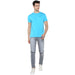 Men's Light Blue Solid Slim Fit Round Neck Cotton T-Shirt