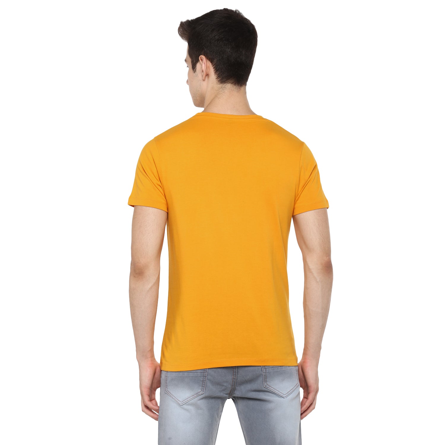 Men's Mustard Solid Slim Fit Round Neck Cotton T-Shirt