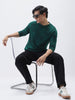 Men's Slim Fit Dark Green Printed Full Sleeve T-Shirt