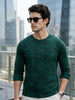 Men's Slim Fit Dark Green Printed Full Sleeve T-Shirt