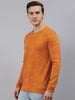 Men's Mustard Printed Full Sleeve Slim Fit Cotton T-Shirt