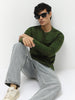 Men's Olive Green Printed Full Sleeve Slim Fit Cotton T-Shirt