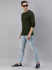 Men's Olive Green Printed Full Sleeve Slim Fit Cotton T-Shirt