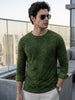 Men's Olive Green Printed Full Sleeve Slim Fit Cotton T-Shirt