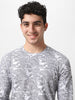 Men's White Grey Printed Full Sleeve Slim Fit Cotton T-Shirt
