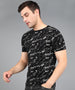 Urbano Fashion Men's Black Printed Round Neck Half Sleeve Slim Fit Cotton T-Shirt