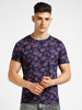 Urbano Fashion Men's Dark Blue Printed Round Neck Half Sleeve Slim Fit Cotton T-Shirt