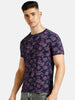 Urbano Fashion Men's Dark Blue Printed Round Neck Half Sleeve Slim Fit Cotton T-Shirt