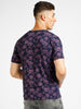 Urbano Fashion Men's Dark Blue Printed Round Neck Half Sleeve Slim Fit Cotton T-Shirt