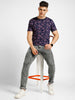 Urbano Fashion Men's Dark Blue Printed Round Neck Half Sleeve Slim Fit Cotton T-Shirt