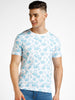 Men's White Printed Round Neck Half Sleeve Slim Fit Cotton T-Shirt