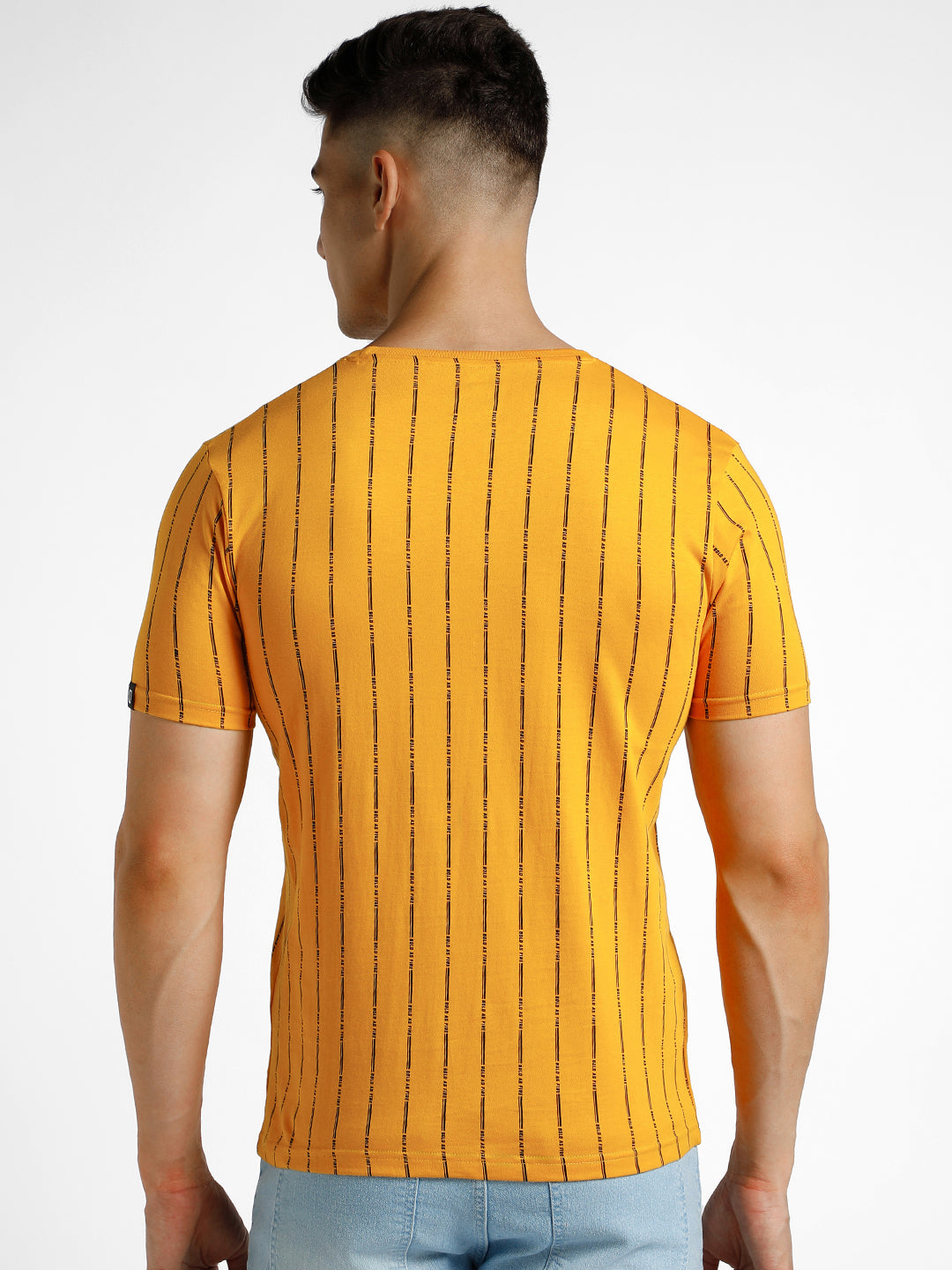 Urbano Fashion Men's Yellow Printed Round Neck Half Sleeve Slim Fit Cotton T-Shirt