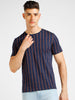 Urbano Fashion Men's Navy Blue Printed Round Neck Half Sleeve Slim Fit Cotton T-Shirt