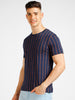 Urbano Fashion Men's Navy Blue Printed Round Neck Half Sleeve Slim Fit Cotton T-Shirt