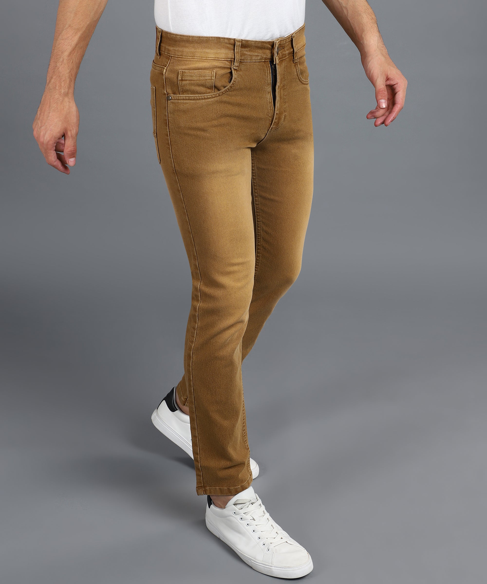 Urbano Fashion Men's Khaki Regular Fit Washed Jeans Stretchable