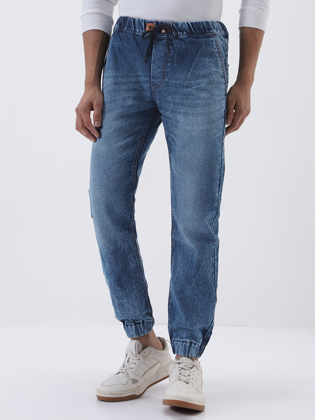 Men's Blue Washed Jogger Jeans Slim Fit Stretch