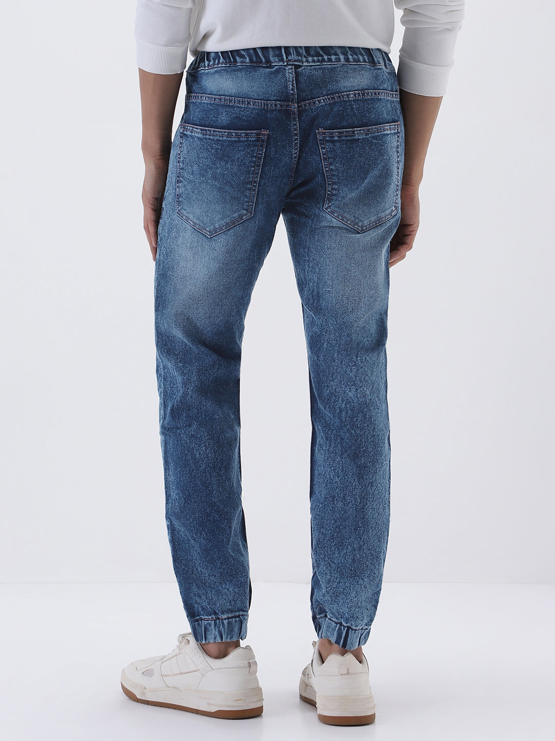 Men's Blue Washed Jogger Jeans Slim Fit Stretch