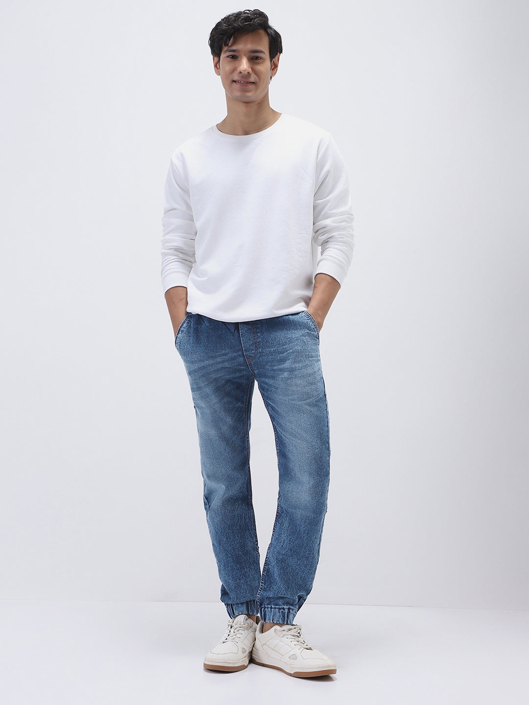 Men's Blue Washed Jogger Jeans Slim Fit Stretch