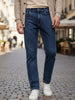 Men's Dark Blue Regular Fit Washed Jeans Stretchable