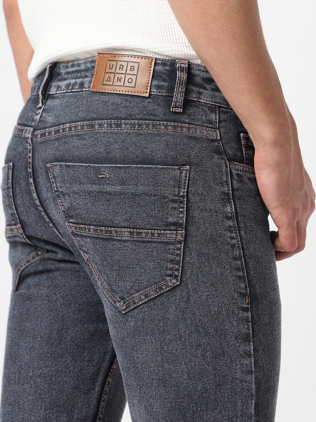 Men's Dark Grey Regular Fit Washed Jeans Stretchable