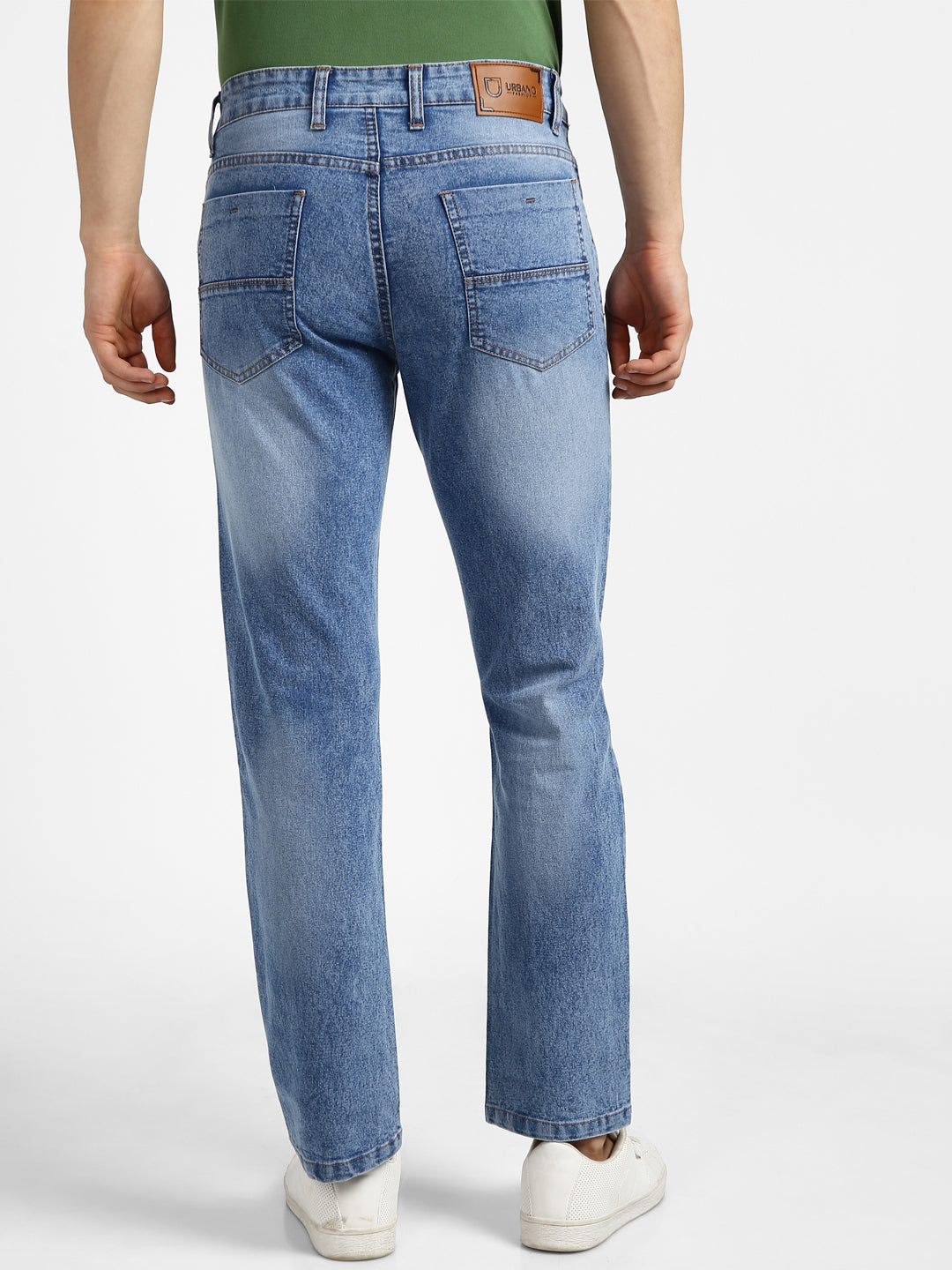 Men Light Blue Regular Fit Washed Jeans Stretchable