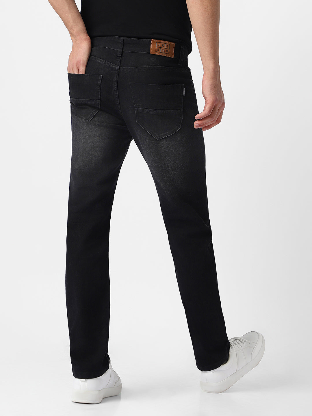 Men's Black Regular Fit Washed Jeans Stretchable