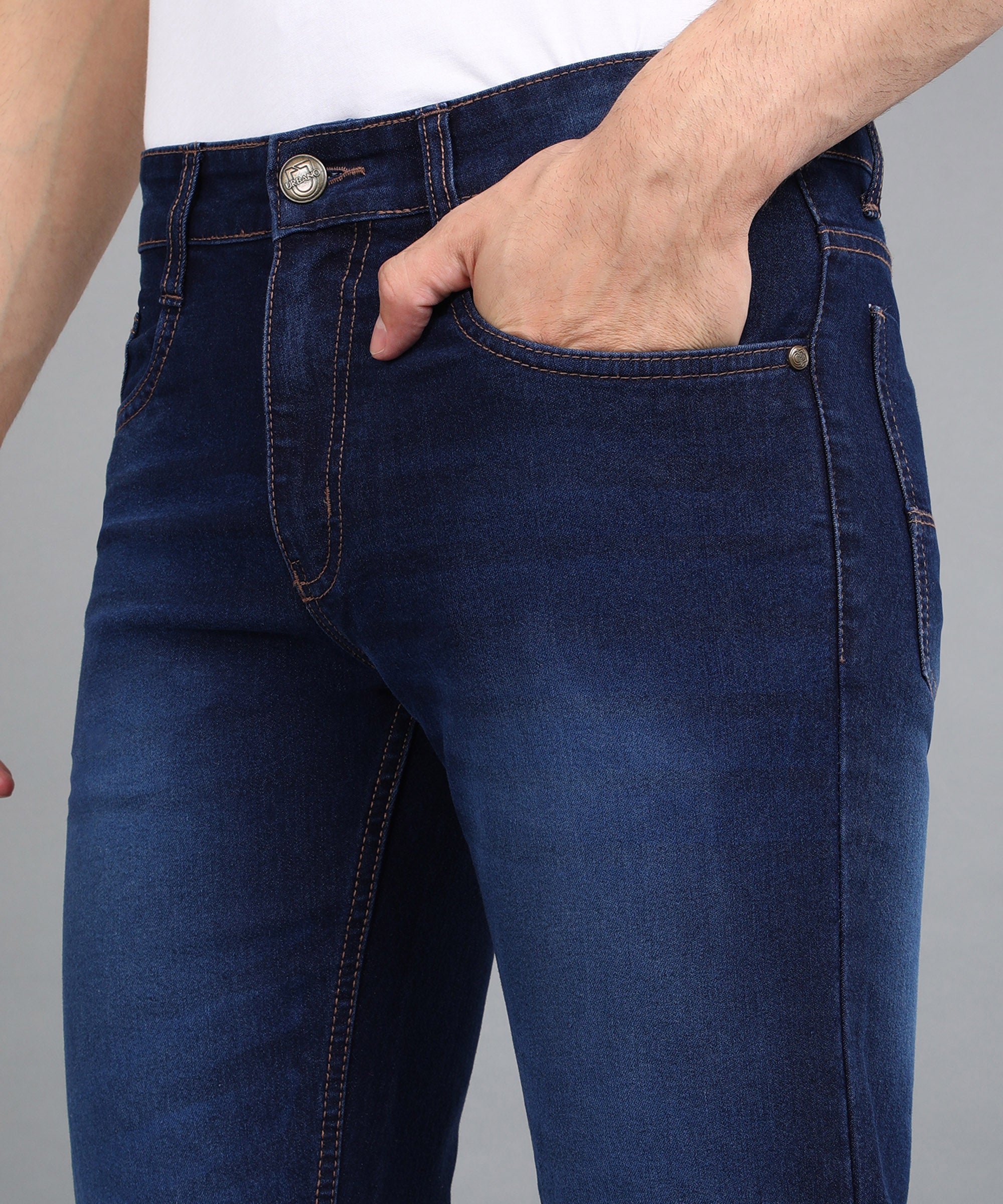 Men Dark Blue Regular Fit Washed Jeans Stretchable