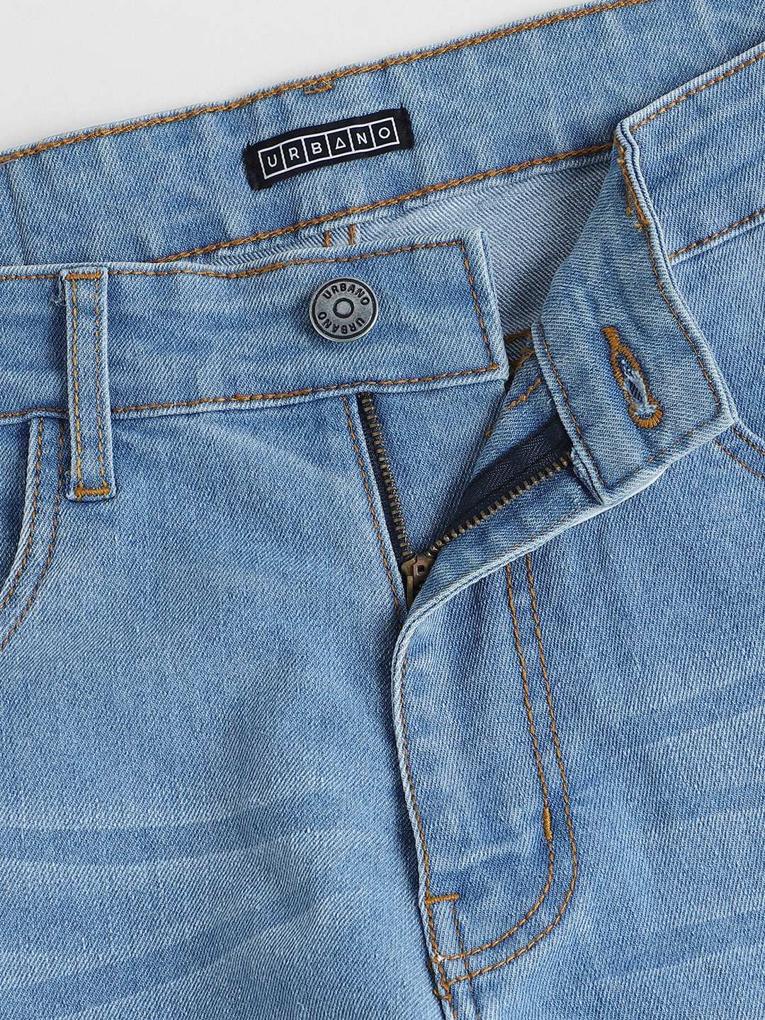 Men's Light Blue Regular Fit Washed Jeans Stretchable