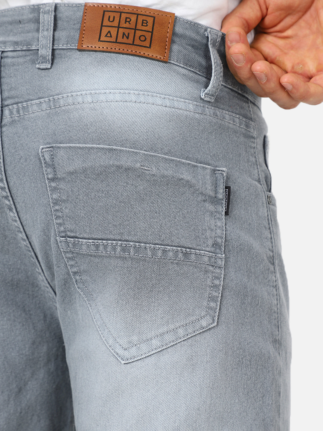 Men's Light Grey Regular Fit Washed Jeans Stretchable