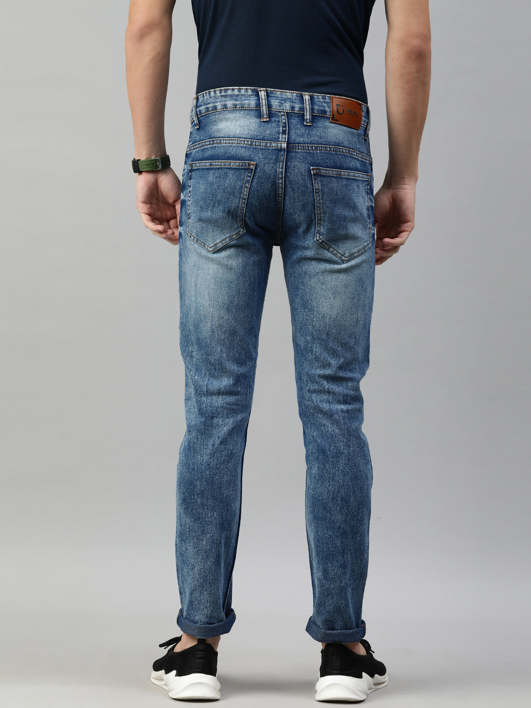 Men's Light Blue Slim Fit Whisker Washed Jeans Stretchable