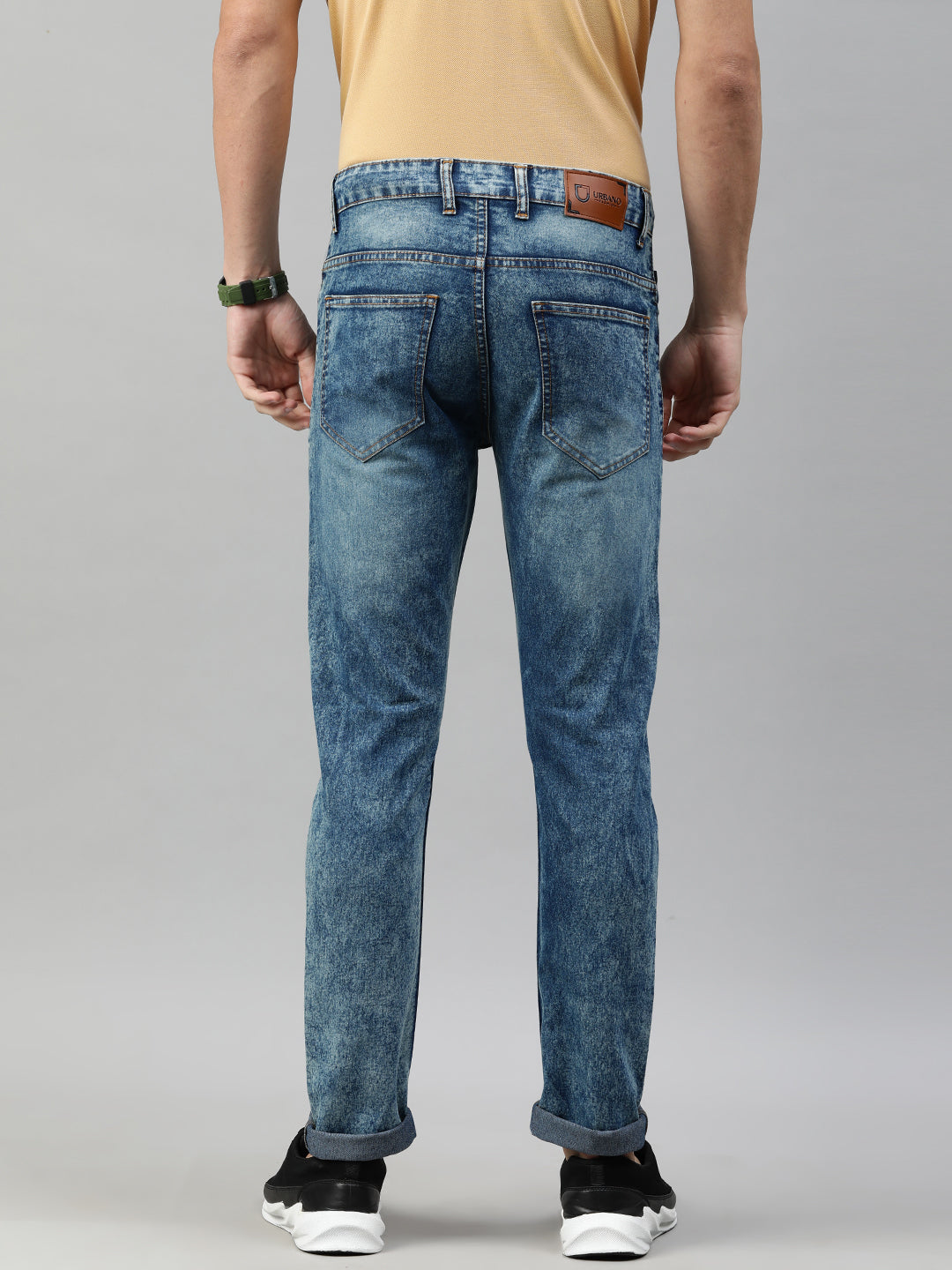 Men's Blue Slim Fit Whisker Washed Jeans Stretchable