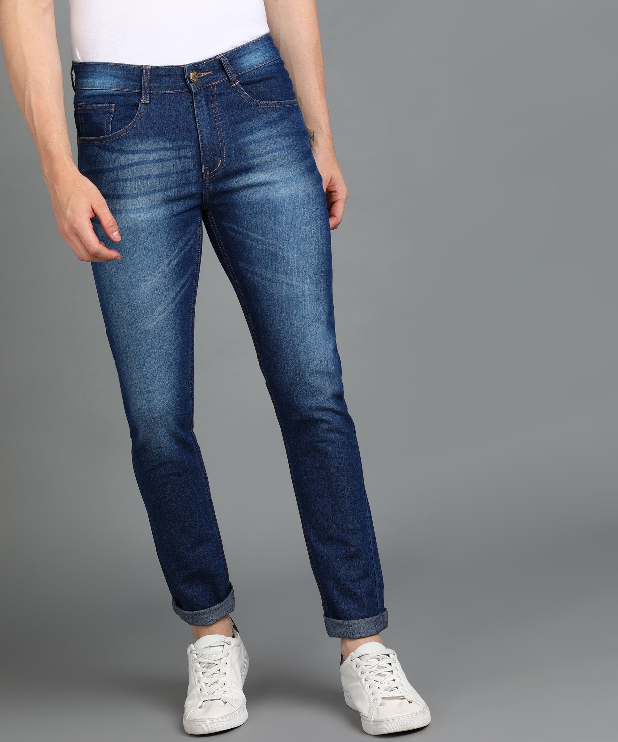 Men's Blue Slim Fit Washed Jeans Stretchable
