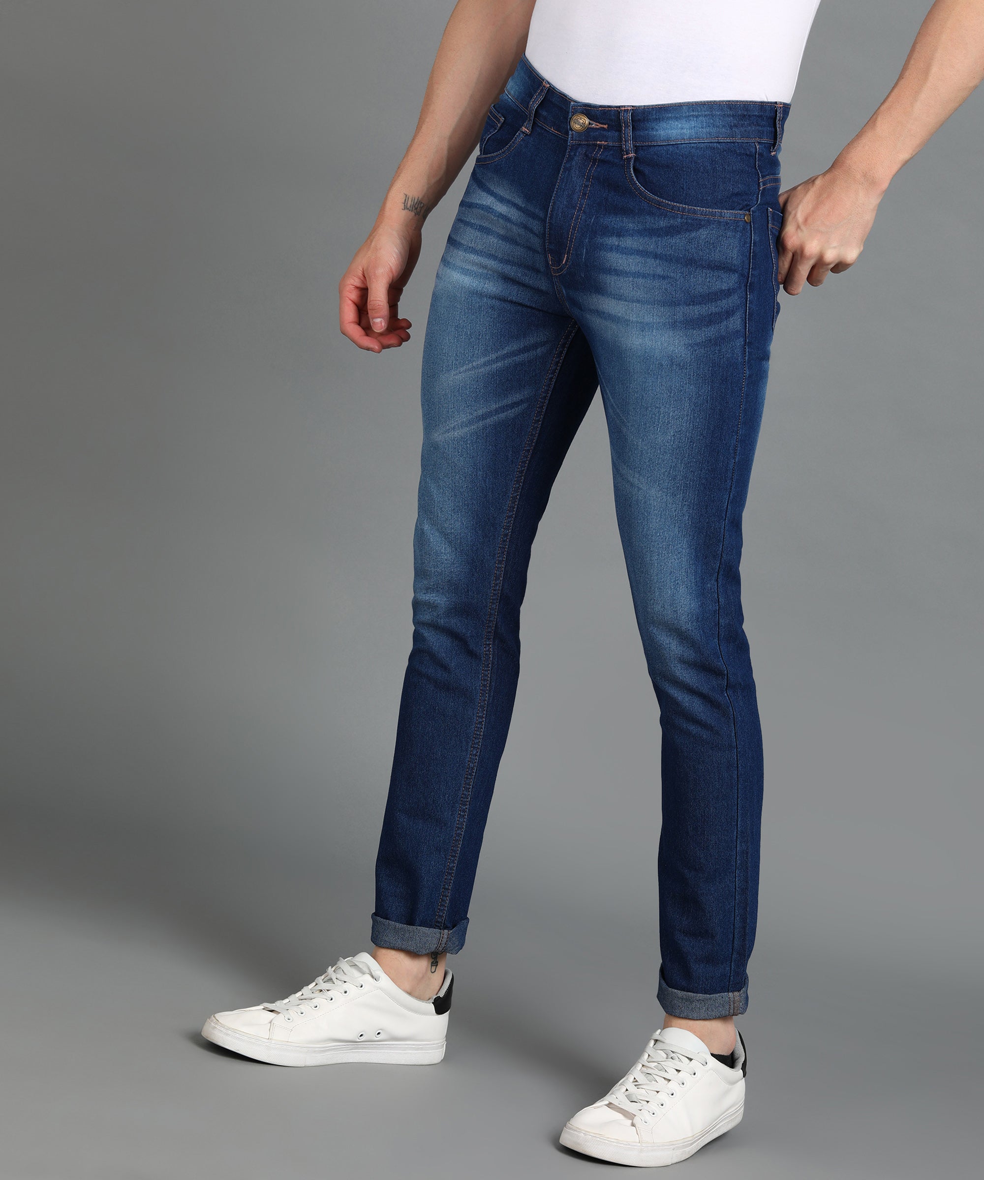 Men's Blue Slim Fit Washed Jeans Stretchable