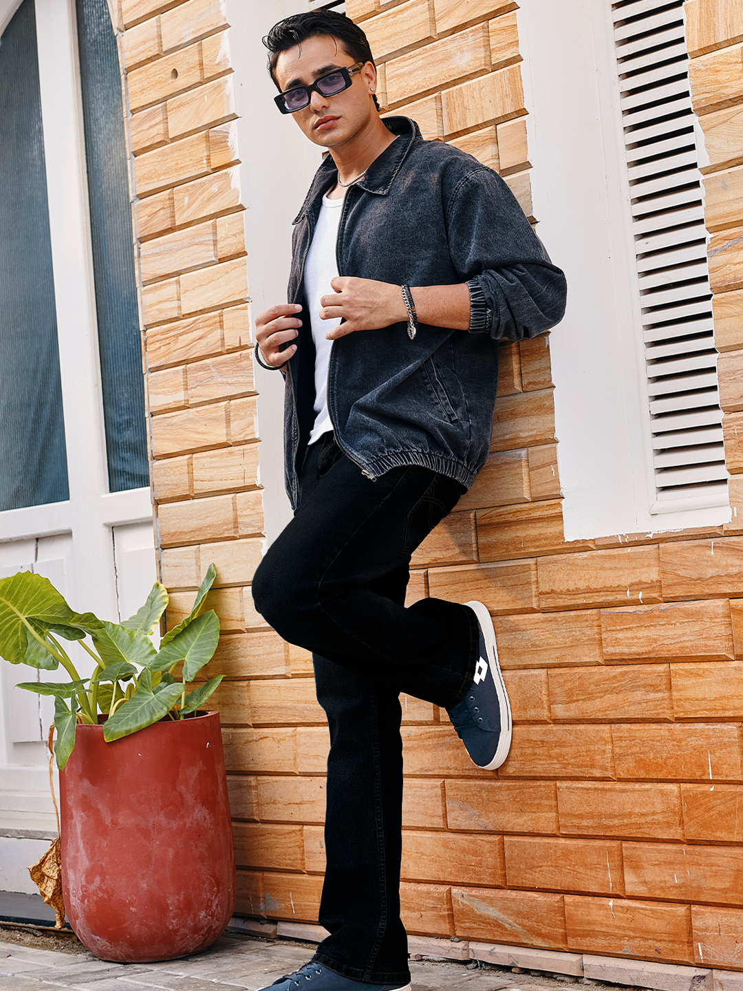 Men's Black Washed Bootcut Jeans Stretchable