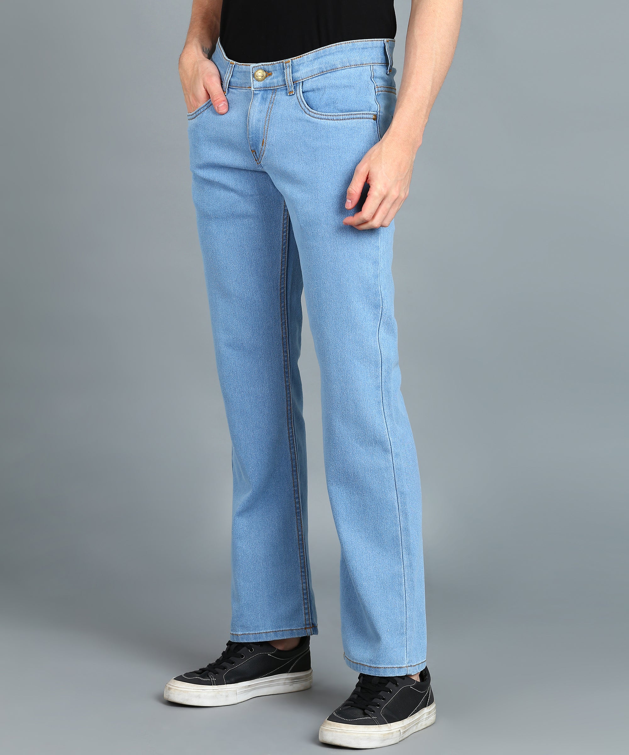 Men's Ice Blue Washed Bootcut Jeans Stretchable