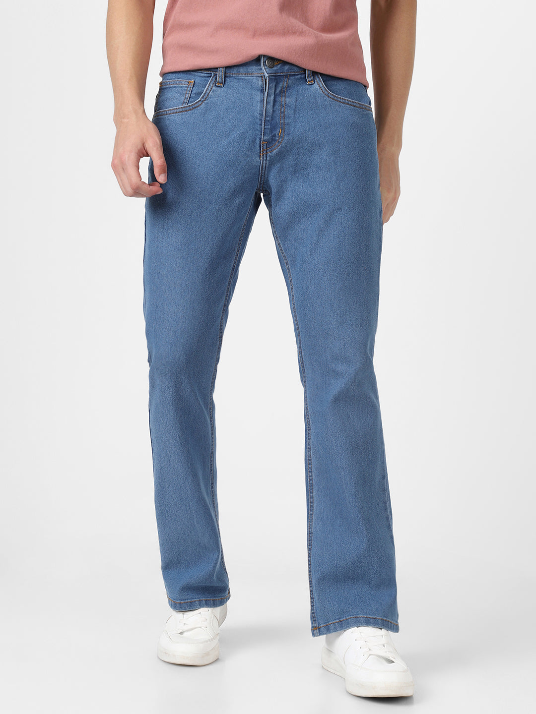 Men's Light Blue Washed Bootcut Jeans Stretchable